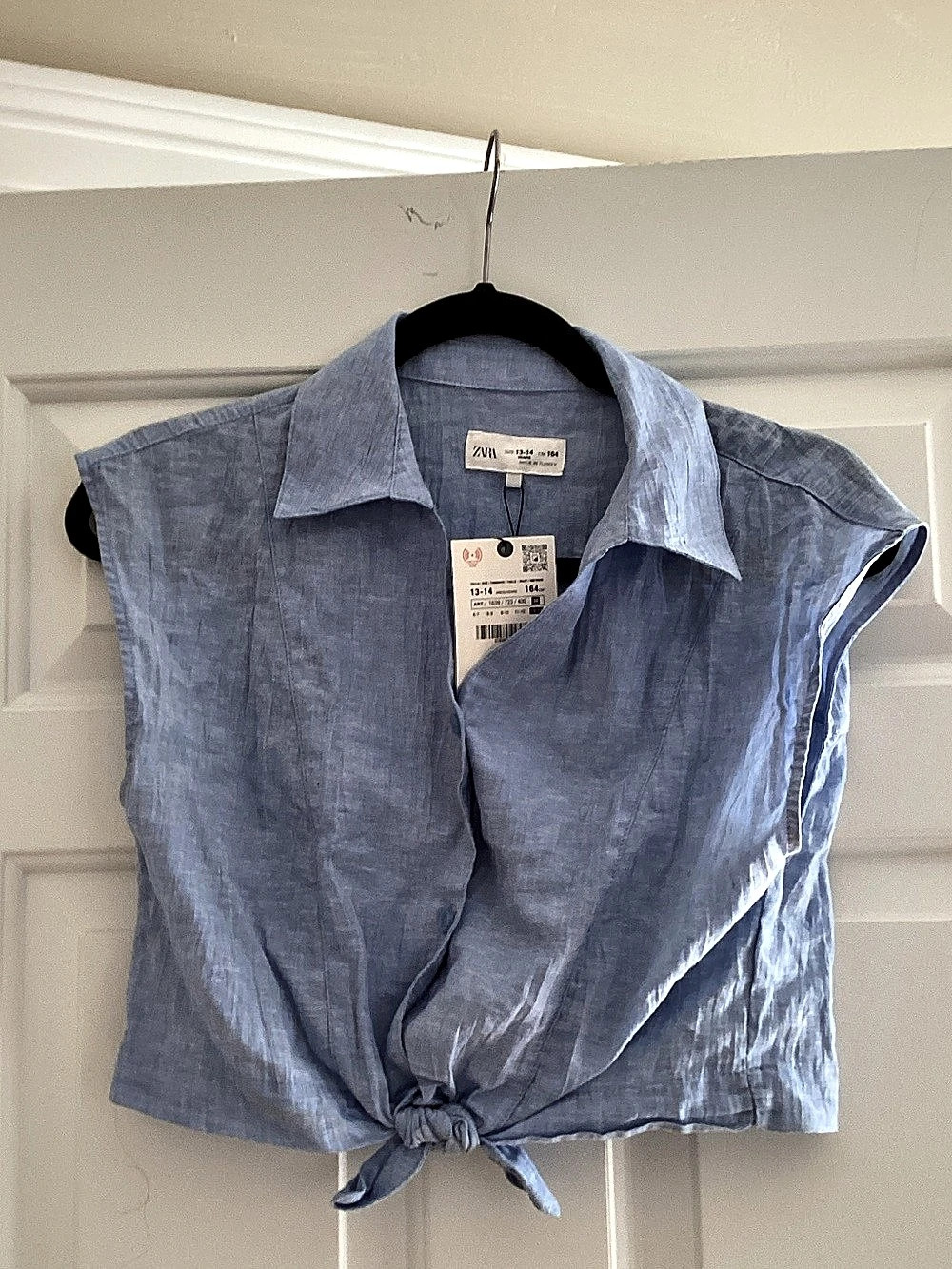J.Crew Linen Tie-Front Shirt Blue Small NWT